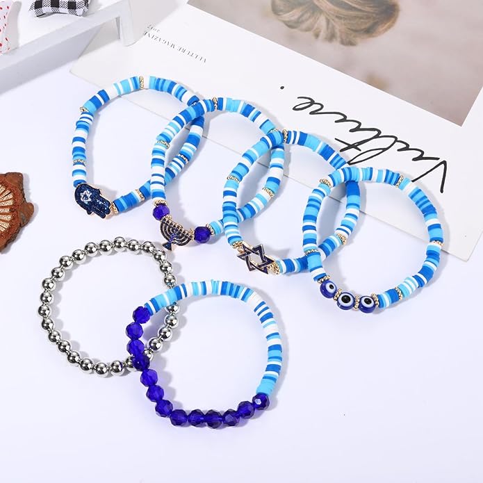 Surfer Heishi Bracelets for Women Stackable Rainbow Vinyl Disc Clay Beaded Stretch Bracelets Elastic Layering Friendship Bracelets Boho Summer Beach Jewelry