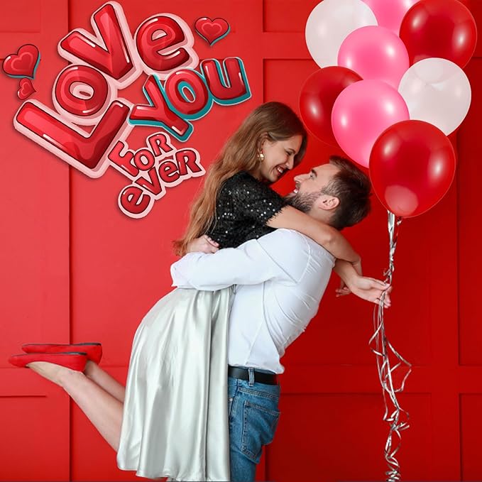 100PCS Valentines Day Balloons Arch- MAQIHAN Red Pink and White Balloons Happy Anniversary Balloon Globos Rojos Romantic Decorations Latex Balloon Valentines Day Decorations for Party 12 Inch