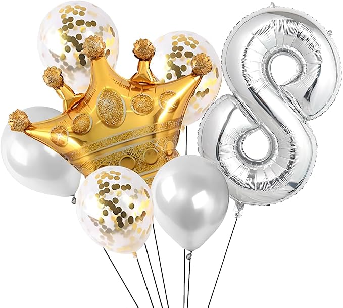 32 In Silver Large Numbers Balloons 0-9, Self Inflating Number 8 Balloons for Boys Girls, Big Silver Digit 8 Balloons for Women Men Birthday Party Anniversary Wedding Supplies Decorations