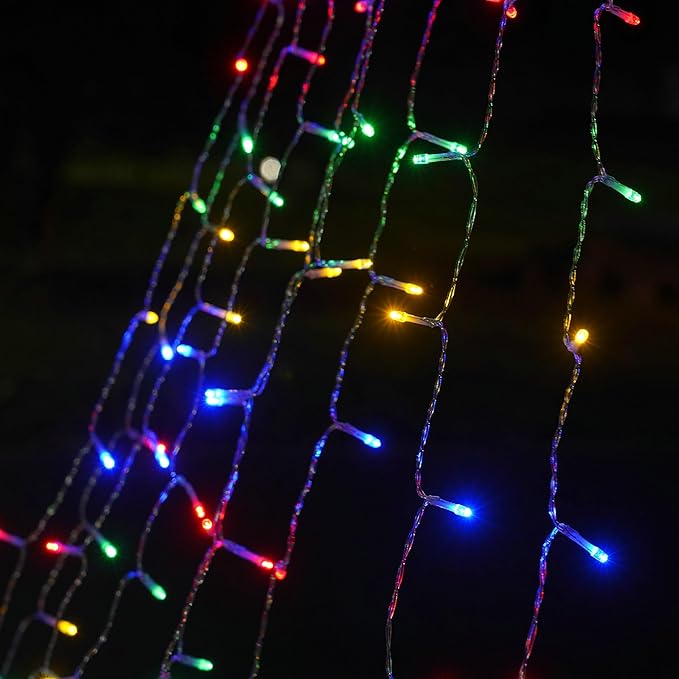 Outdoor Christmas Tree String Lights, 350 LED Christmas Waterfall Lights with 8 Modes, Waterproof, Featuring an 11in Lighted Christmas Tree for Yard Patio Xmas Wedding,Party,New Year (Multi-Color)