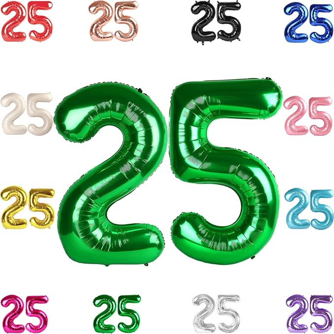 25 Balloon Number, Green Number 25th Birthday Balloons 40 Inch, 25 or 52 Years Old Green Birthday Decorations for Men Women, 25th Anniversary Decorations