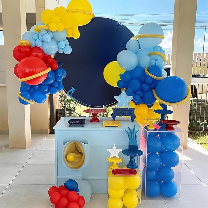 127 PCS Red Blue Yellow Balloon Garland Arch Kit Cartoon Primary Color Balloons with Gold Circle for Cartoon Theme Carnival Circus Baby Shower Birthday Party Decorations