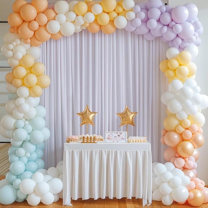 16x10FT White Backdrop Curtains for Wedding Parties, Wrinkle Free Polyester Photography Backdrop Drapes for Wedding Baby Shower Birthday Parties Stage Background Stand Decorations 4x10ft,4 Panels
