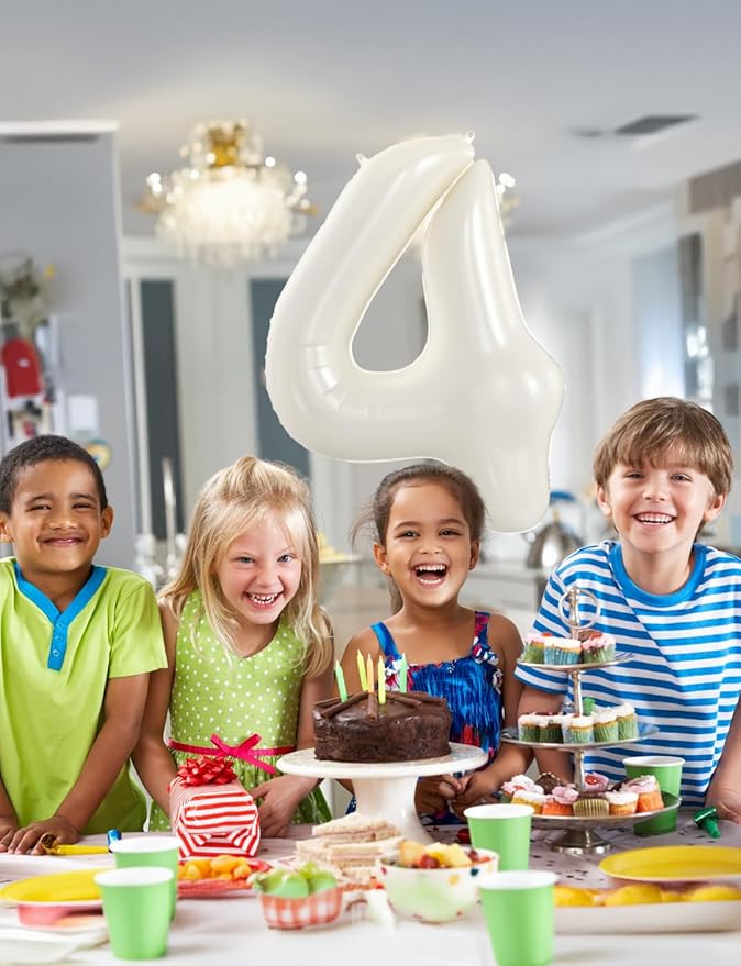 Cream Number 4 Balloons – 40 Inch Giant Foil Number Balloon, Light Cream Number Balloon for Birthday Anniversary Baby Shower Party Decorations