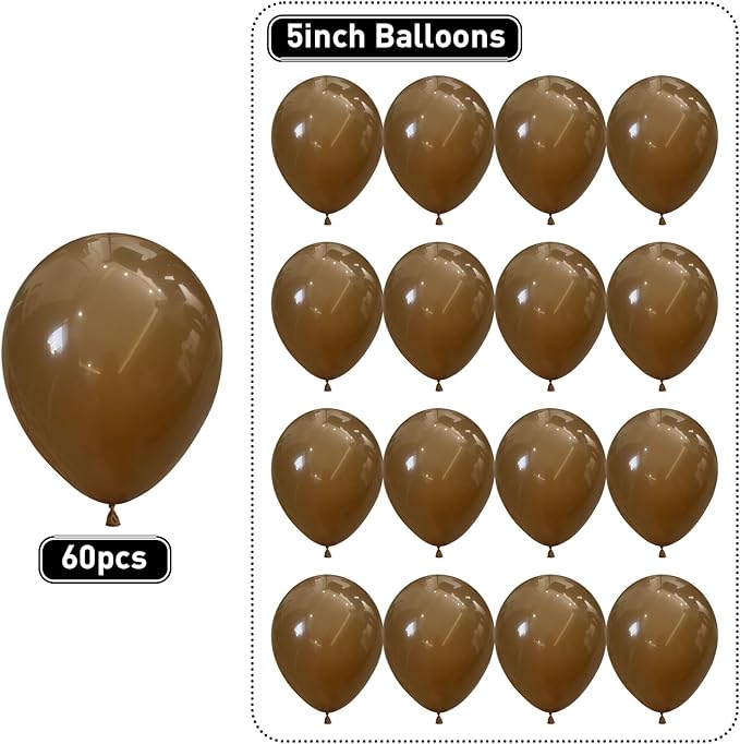 Brown Balloons 60pcs 5inch Small Tan Balloons for Balloon Garland Arch Mocha Coffee Khaki Latex Balloon 5'' Round Mini Matte Cocoa for Bear Birthday Party Decoration DIY Baby Shower Wedding Safari