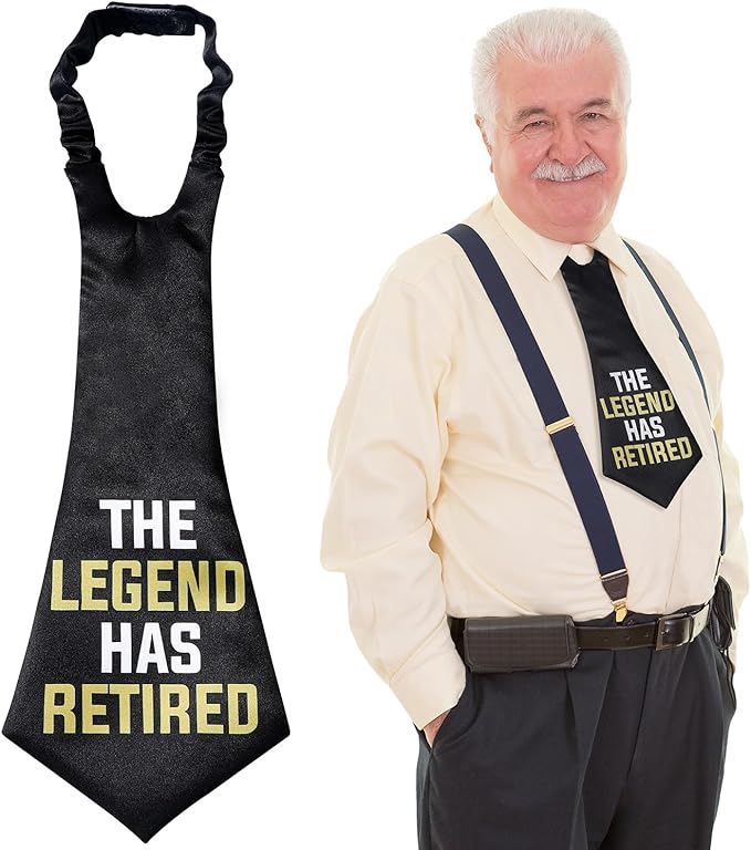 Oversized Legend Has Retired Party Theme Tie Retirement Party Favors Supplies Novelty Funny Black Printed Necktie Gifts for Father Men Colleague
