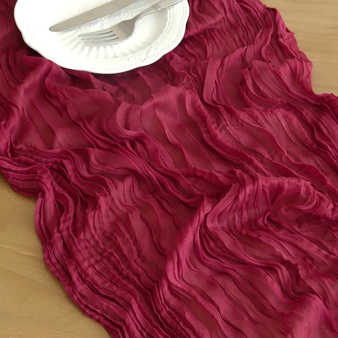 Christmas Table Runner, 10FT Burgundy Table Runner 35*120inch Boho Dark Red Table Runners for Burgundy Christmas Decorations Party Supplies Christmas Table Centerpiece Decorations