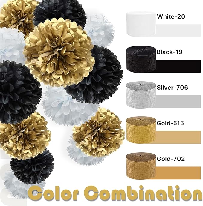 PartyWoo Crepe Paper Streamers 4 Rolls 328ft, Pack of Crepe Paper Pearl Gold Party Streamers, Crepe Paper for Birthday Decorations, Party Decorations, Baby Shower Decorations (1.8 in x 82 Ft/Roll)