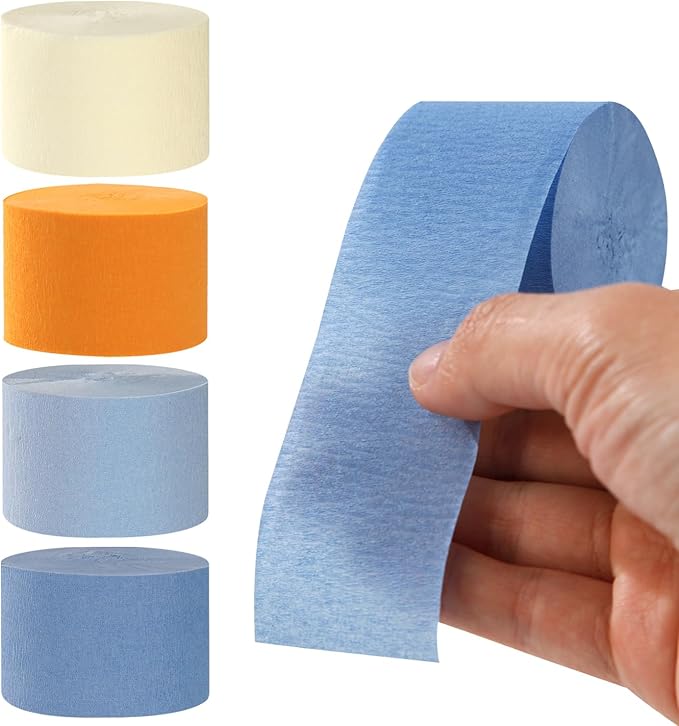 Light-Dusty Blue Beige-Orange Party-Decorations Streamers - 8 Rolls Graduation 2026 Boho Fall Birthday Baby Bridal Shower Crepe Tissue Paper Streamer,Bachelorette Engagement Decor Lasting Surprise