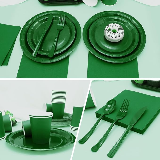 Green Paper Plates Party Supplies,350pcs Green Plates and Napkins Party Supplies Disposable Dinnerware Sets for St. Patrick's Mardi Gras Birthday Decorations Serve 50