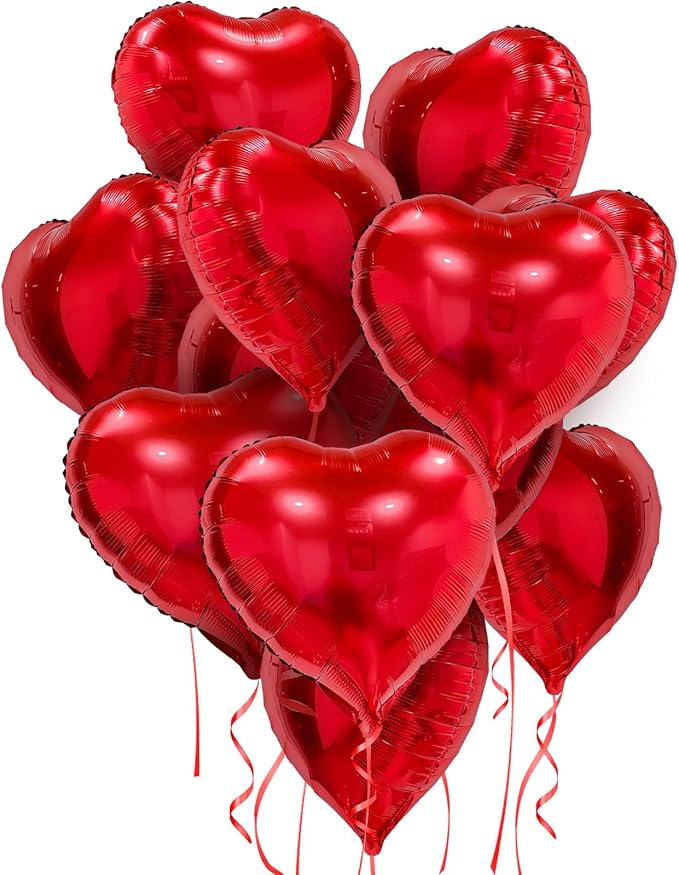 Red Heart Balloons, 20 Pcs18 Inch Heart Shape Foil Balloons Love Balloons for Valentines Day Decorations, Galentines Balloons for Birthday Wedding Anniversary Party Decors