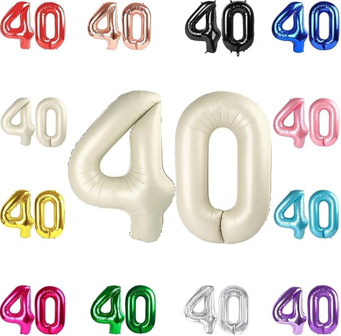40 Balloon Number, Cream Number 40th Birthday Balloons 40 Inch, 40 Years Old Cream Birthday Decorations for Men Women, 40th Anniversary Decorations