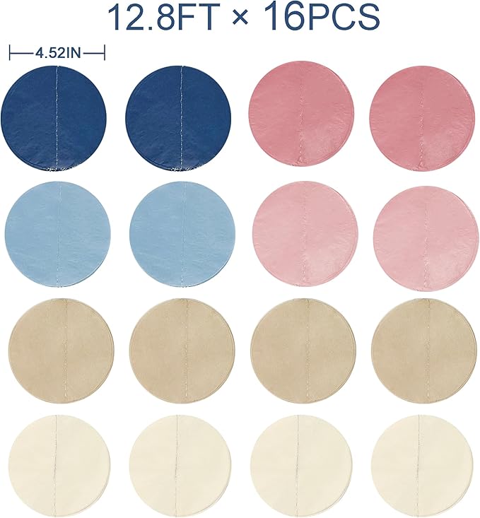 205 Ft Dusty Rose Pink Blue Khaki Beige Circle Dot Backdrop Garland Tissue Paper Polka Dots Hanging Streamer for Gender Reveal He or She Boy or Girl Baby Shower Birthday Wedding Party Decorations