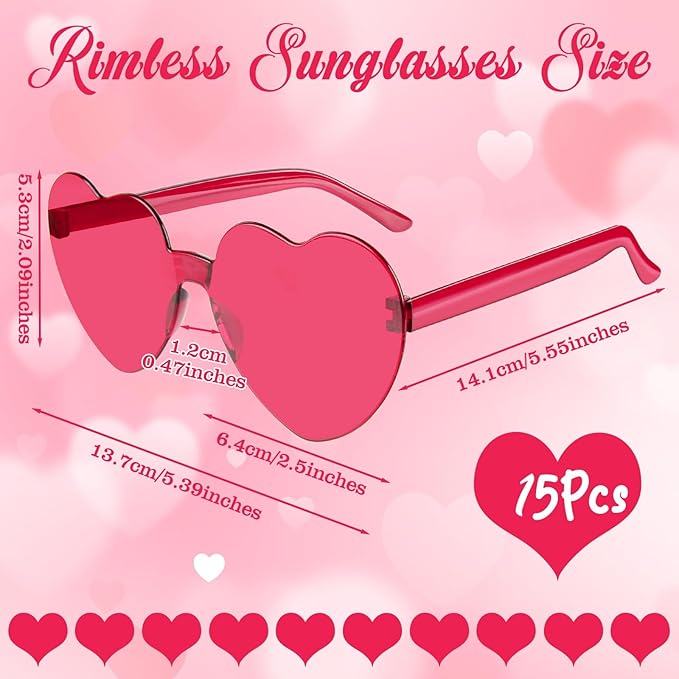 PLULON Heart Sunglasses for Women 5/12/25 Pcs, Heart Glasses Valentine Day Rimless Shaped Candy Color Fun Glasses Party Favor