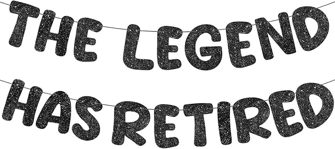 Fulmoon Pre Strung the Legend Has Retired Glitter Banner 9.8 ft Retirement Banner Retirement Party Decorations Garland Bunting for Men Women Gifts, No DIY(Black)
