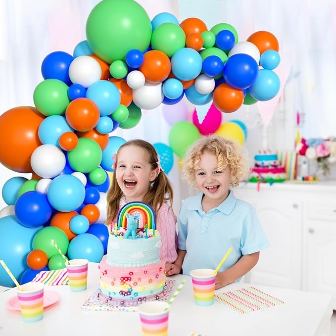 Blue Green Orange Dinosaur Balloon Arch, 121 PCS, Boys Birthday, Baby Shower Decorations