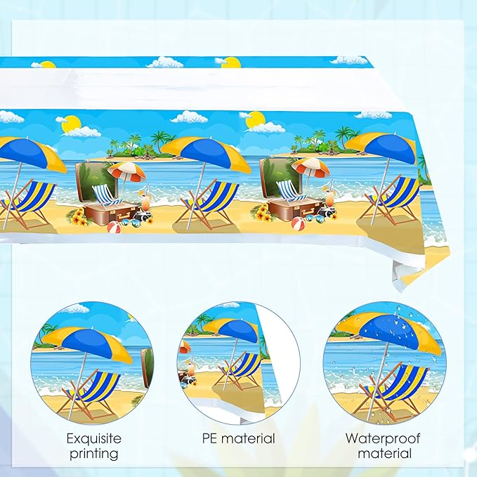 3Pcs Beach Tablecloth for Hawaiian Decorations Plastic Tablecloth Pool Surfboard Party Table Covers for Rectangle Tables Summer Birthday Party Supplies
