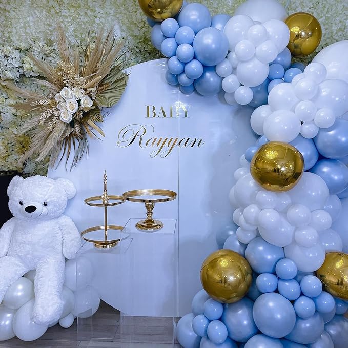 153Pcs Blue and White Balloons Garland Arch Kit with Stars - 22 18 12 10 5 inch Different Size Baby Pastel Light Blue White Confetti Balloons for Birthday Baby Shower Wedding Party Decorations