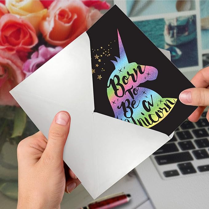The Best Card Company - 1 Happy Birthday Card with Envelope - Adorable Colorful Animals, Fun Notecard - Horns and Unicorns C6826CBDG
