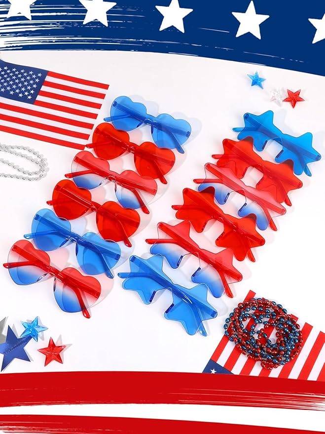 12 Pairs Heart Shaped Sunglasses Rimless Star Glasses for Men Women Party Favors Fun Colorful Glasses Accessories