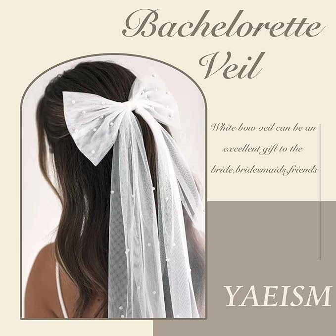 Bridal Veil Bachelorette Party Veil White Bow Wedding Veil Elegant Tulle Layer Hair Clip for Women and Girls