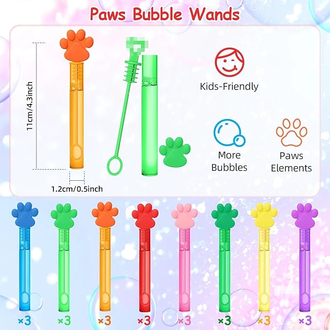 AFZMON 24Pcs Paw Party Favors Bubble Wands for Kids, Paw Print Mini Bubbles Wand for Pet Dog Puppy Pals Cat Birthday Party Supplies Goodie Gift Bag Stuffers Pinata Classroom Prizes