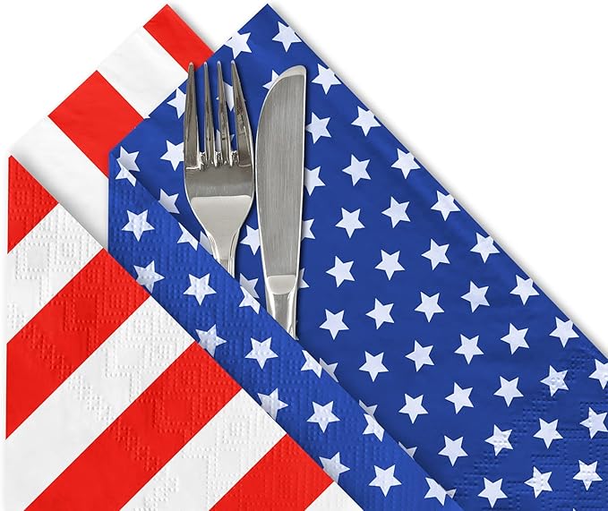 Gatherfun American Flag Patriotic Party Supplies Disposable Paper Napkins Cocktail Napkins for Veterans Day Election Day 4th of July Independence Day Decorations, 40 Pack of Stars+40 Pack of Stripes