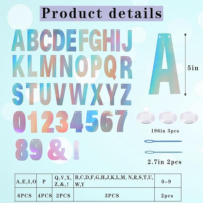 116 Pcs DIY Glitter Custom Banner Kit - Custom Banner Including 111 Letters and Numbers, 3 Rope and 2 Threading Device for Personalized Decor for Birthday