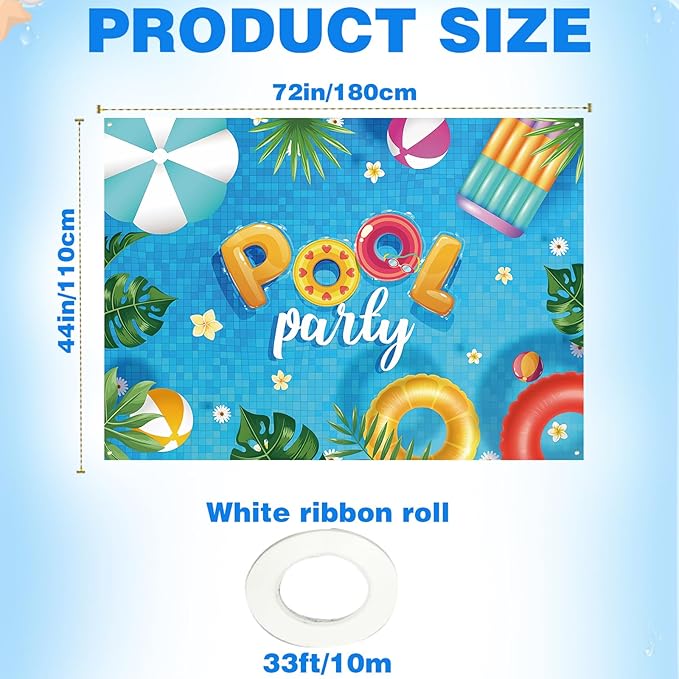 Summer Banner Pool Party Decorations, Pool Party Decorations Banner Backdrop Summer Party Decorations, Hanging Beach Themed Summer Party Decorations with Rope (72 * 44 Inches)