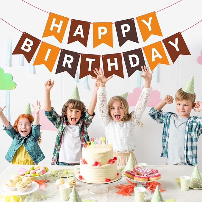 Brown Happy Birthday Banner Sign Birthday Bunting Banner Garland for Kids Girl Woman Birthday Tea Party Decorations Bunting Flag Party Supplies