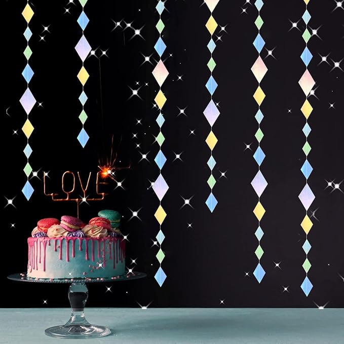 Iridescent Disco-Holographic Party-Decoration Garland - 52Ft Bachelorette Baby Bridal Shower Hanging Paper Streamers,Wedding Birthday Engagement Valentines Day Decor Supplies Lasting Surprise