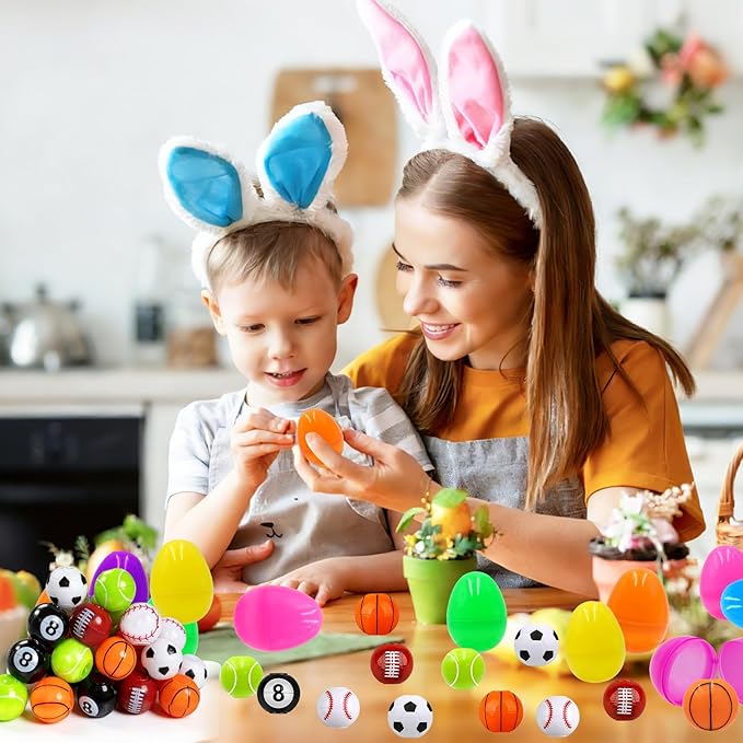 24 Pack Easter Egg Fillers with Fidget Spinner Sports Balls Toy, Easter Eggs Hunts Filling Soccer Baseball Easter Basket Stuffers Squeeze Stress Relief Toys for Kids Toddler Teens Boys Girls