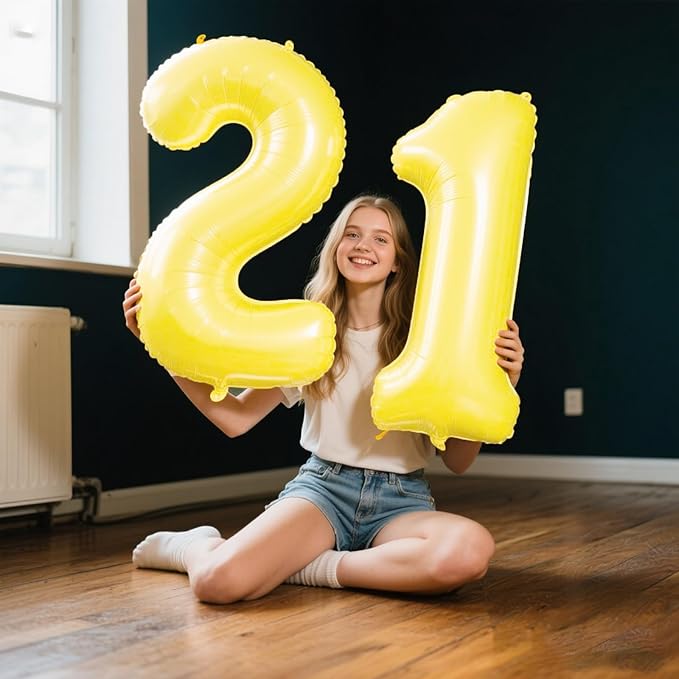 40 Inch Macaron Yellow Balloon Number 2 Giant Two Balloons Number Birthday Decorations, 2nd 12 20 21st Party Celebration Decorations Digital Balloon Wedding Anniversary Party Supplies