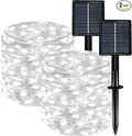Solar String Lights Outdoor Waterproof 2 Pack Total 66ft 200LED 8 Modes Twinkle Lights Solar Fairy Lights for Patio, Garden Yard Party Wedding Tree Christmas Halloween Decoration, White