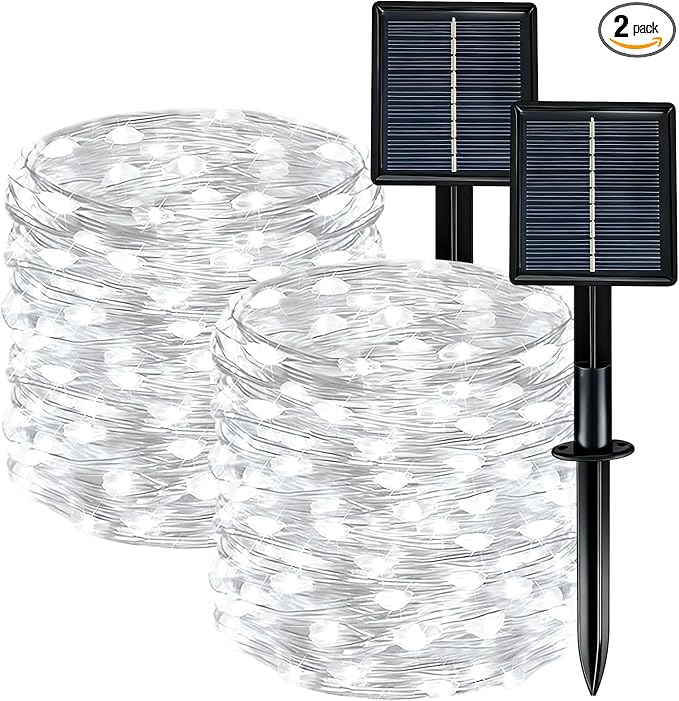 Solar String Lights Outdoor Waterproof 2 Pack Total 66ft 200LED 8 Modes Twinkle Lights Solar Fairy Lights for Patio, Garden Yard Party Wedding Tree Christmas Halloween Decoration, White