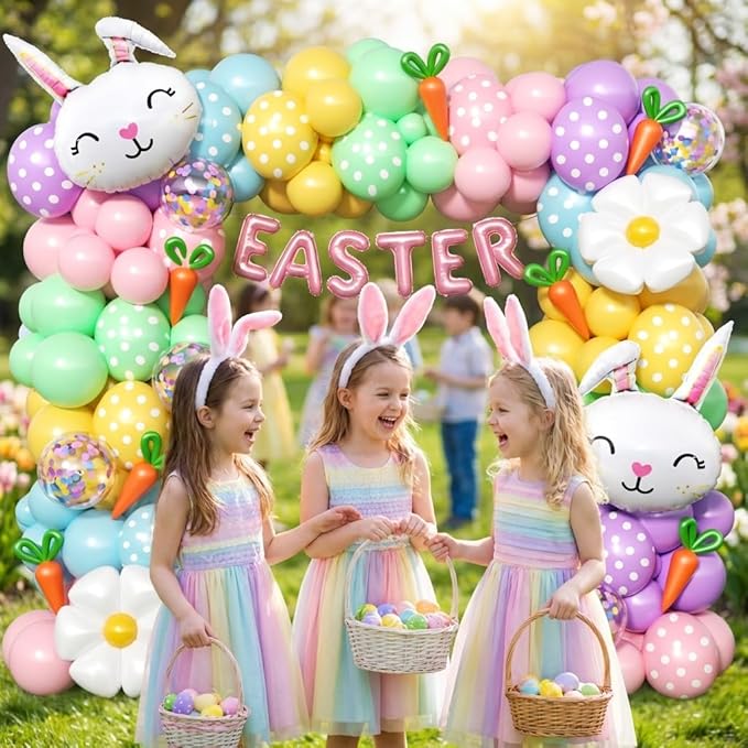 171Pcs Easter Balloon Arch Kit - Pastel Balloon Garland Kit with Bunny, Carrot & Daisy Balloons for Easter Party, Spring Birthday, Baby Shower, Rainbow Easter Supplies Party Decorations