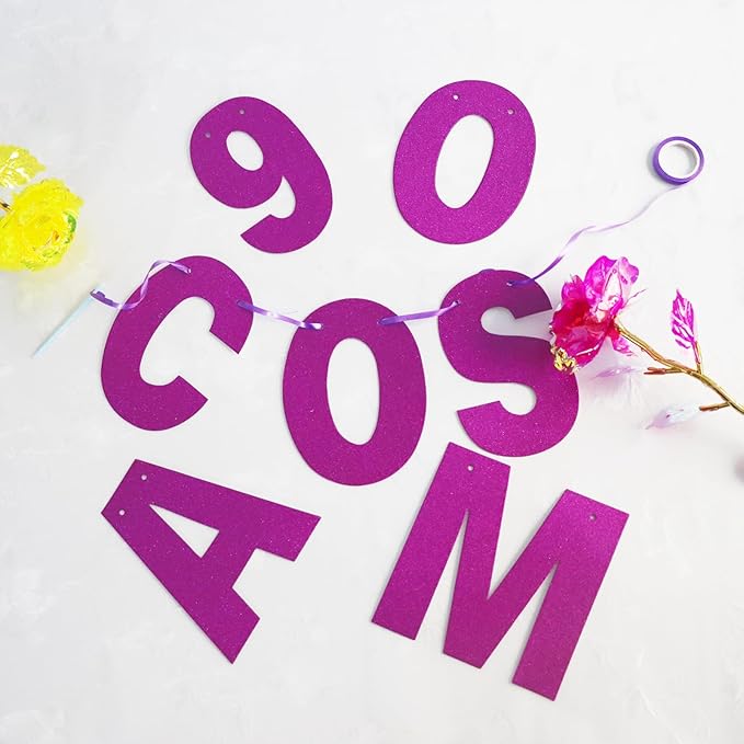 116 Pcs DIY Glitter Custom Banner Kit - Customize with 111 Letters and Numbers, 3 Rope and 2 Threading Devices for Personalized Decor for Women's Day, Birthday Banners (Purple)