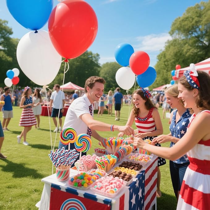 Red White and Blue Twisty Lollipops Individually Wrapped Twist Suckers Bulk for Party Favors Kid's Lollipop Candy for Birthday Blueberry Flavors 30 Pack