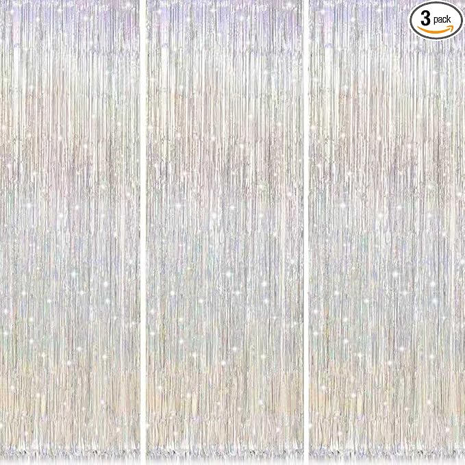 3 Pack Shiny Silver Backdrop Party Decorations Tinsel Curtain Party Backdrop Foil Fringe Birthday Decorations Photo Booth Streamer Silver Theme Bachelorette Graduation Party Decorations