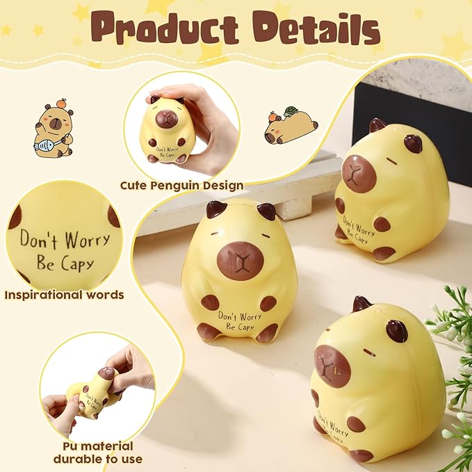 20 Pcs Capybara Party Favors Positive Capybara Squeeze Stress Balls Inspirational Funny Animal Stress Toy Emotional Relief Sensory Toys Appreciation Gifts for Coworker Staff Employee
