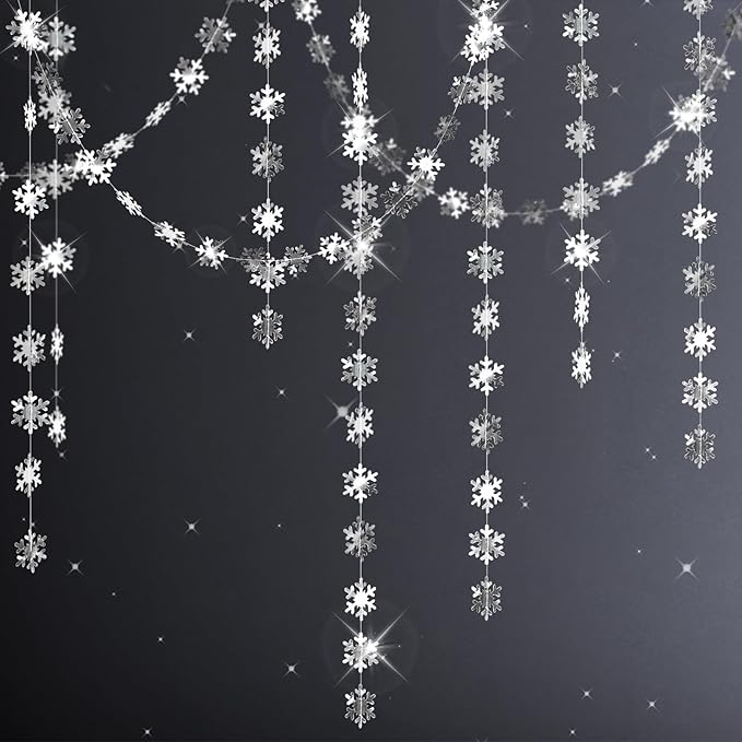 GCQQ Snowflake Garlands - 52Ft Silver Christmas Snowflake Hanging Garland 2" Winter Wonderland Paper Garland for Classroom Wall Office New Year Xmas Tree Frozen Christmas Birthday Party Decoration