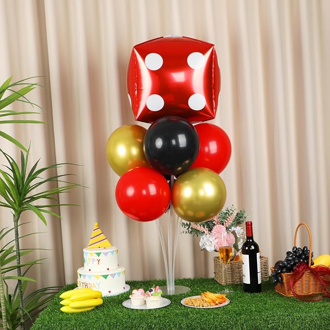 Casino Party Balloons Stand Kit 2 Sets with 2 Dice Foil Balloons Casino Night Theme Party Balloon Centerpiece for Tables for Poker Las Vegas Game Night Birthday Party Decorations