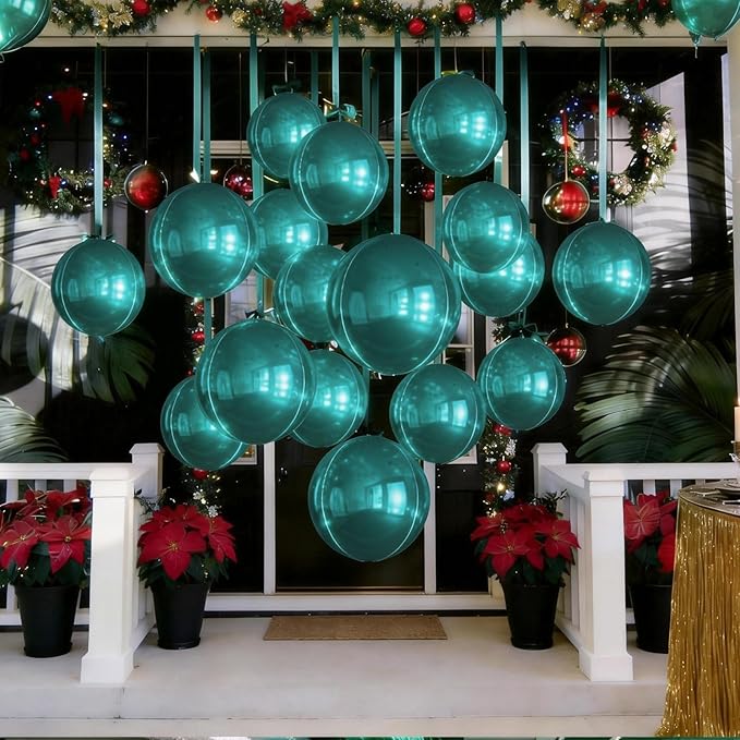 12Pcs Dark Green Round Balloons Foil, 22" 18" 15" 10" 4D Sphere Shaped Balloon Different Size, Large Metallic Green Balloons for Wedding Prom Jungle Baby Shower Birthday Party Decorations Backdrop