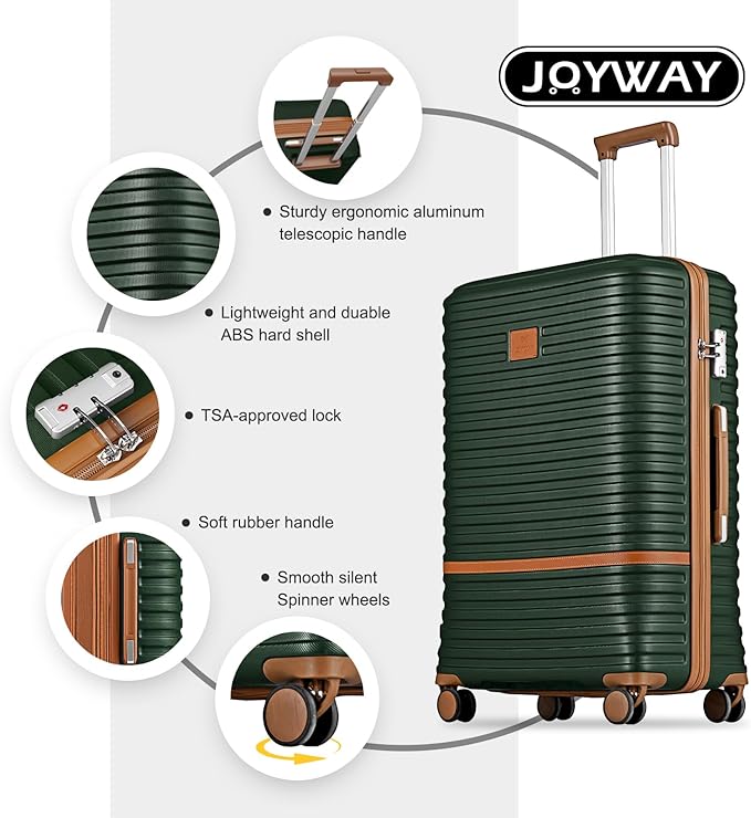 Joyway Carry On Luggage 20 Inch Expandable Suitcase with Spinner Wheel, 4 Piece Hard Shell Luggage Set with TSA Lock(Green brown)