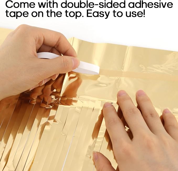 2 Pack Fringe Curtains Backdrops, Foil Fringe Curtains, Door Streamers for Birthday Wedding Bridal Shower Holiday Graduation Party Decorations, Photo Booth Backdrops, Champagne