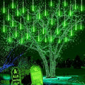 Halloween Lights Outdoor, 16 Inch Meteor Shower Lights for Alien Halloween Decorations, St. Patrick's Day Green Icicle Light for Yard Garden Outside Tree Holiday Porch Roof Decor