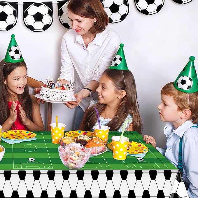 Hxezoc 3 Pack Disposable Soccer Plastic Tablecloths, 54 x 108 Inches Soccer Waterproof Table Cover for Sports Birthday Party Baby Shower Decorations Outdoor Indoor Party Supplies