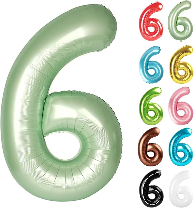 Sage Green Number 6 Balloon 40 Inch, 6 Balloon Number, 6th Birthday Decorations, Oliver Green Party Supplies for Boys Girls