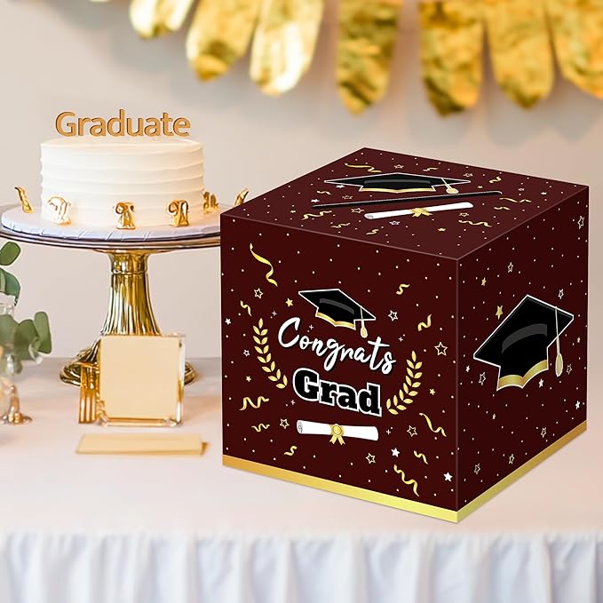 Graduation Decorations 2026 Maroon Graduation Card Box Graduation Party Decorations,Graduation Box,Congrats Grad Gifts Box for 2026 Graduation Party Supplies Favors