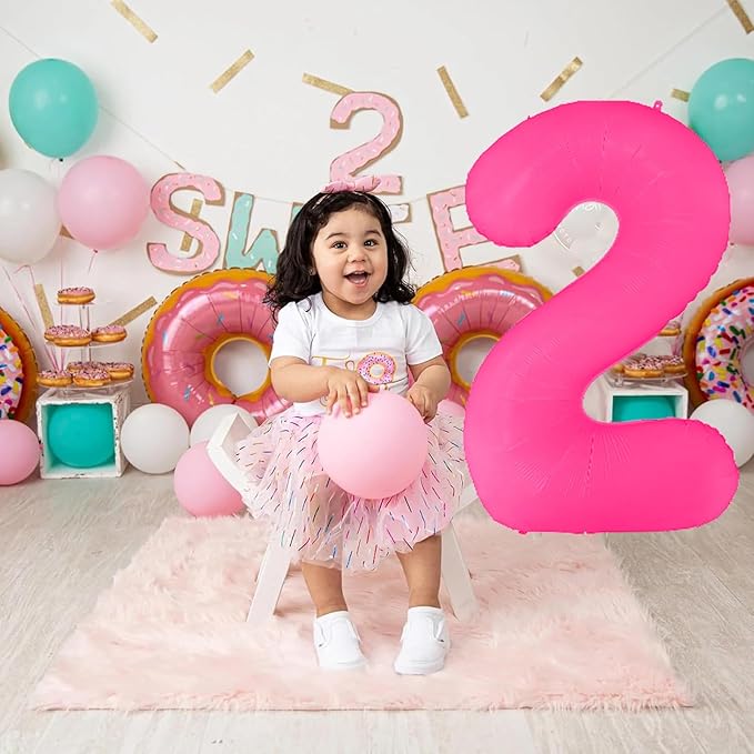 Fluorescent Rose Red Number Balloon 40 inch Giant Foil Helium Balloons Pink Number 7 Balloon for 7th Birthday Party Decorations